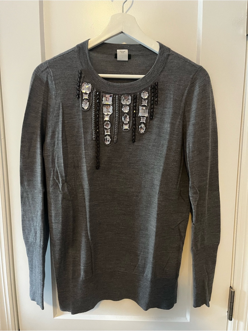 J. Crew Gray Jeweled Crewneck Sweater